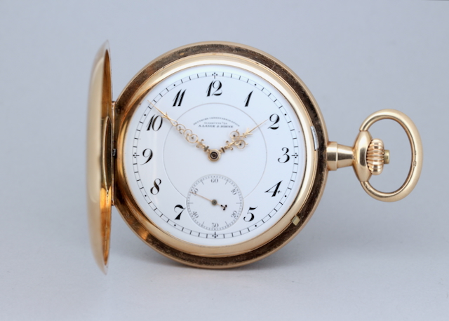 DUF Lange & Söhne Taschenuhr, Savonnette, 14 kt Gelbgold, Kronenaufzug, um 1914