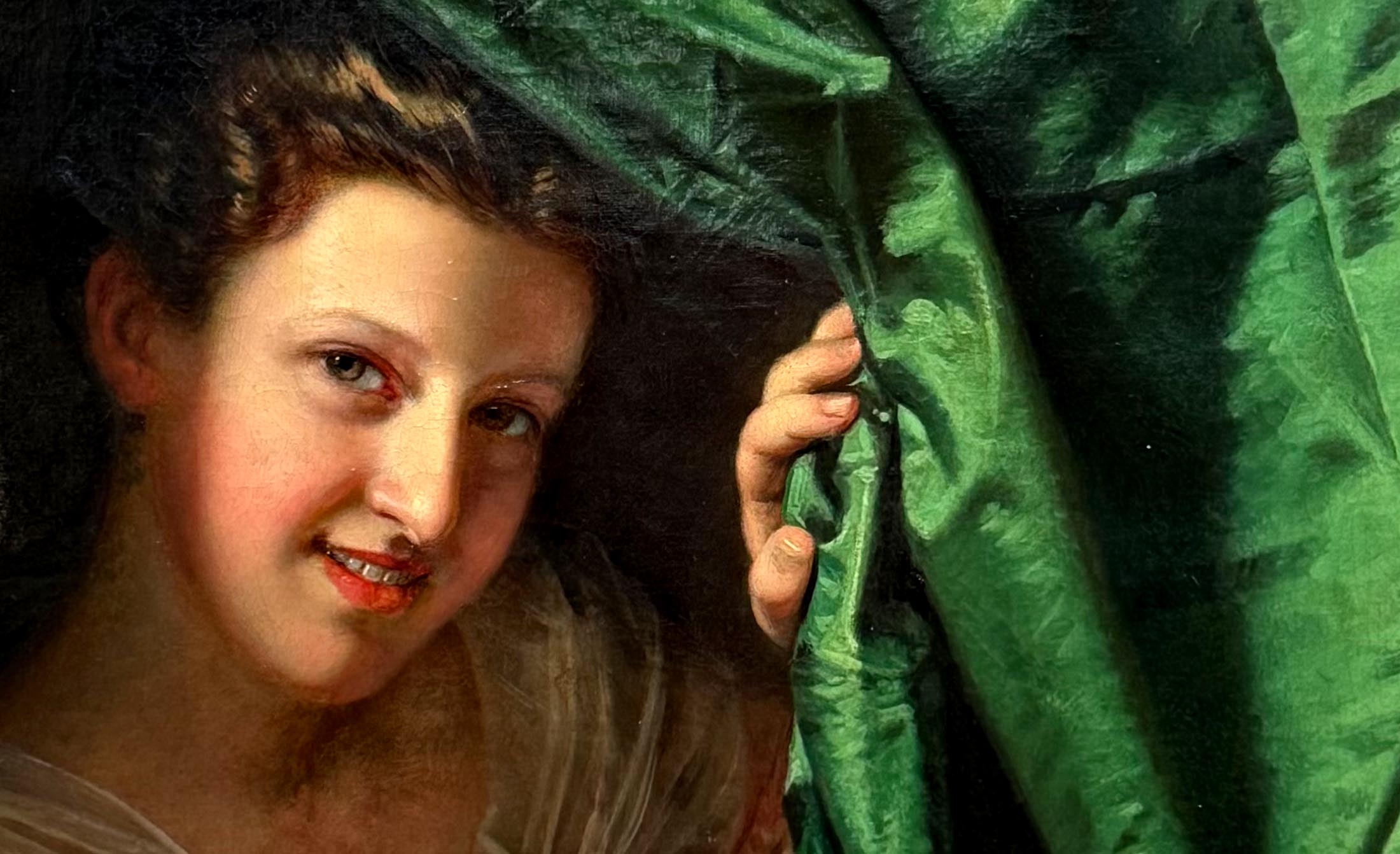 Anton Einsle (1801 Wien - 1871 ebda.), Ölgemälde, "Bildnis eines Mädchens hinter dem grünen Vorhang", um 1870